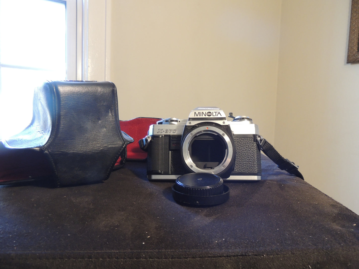 Minolta X-370 35mm Film SLR Camera, with original strap and leather case