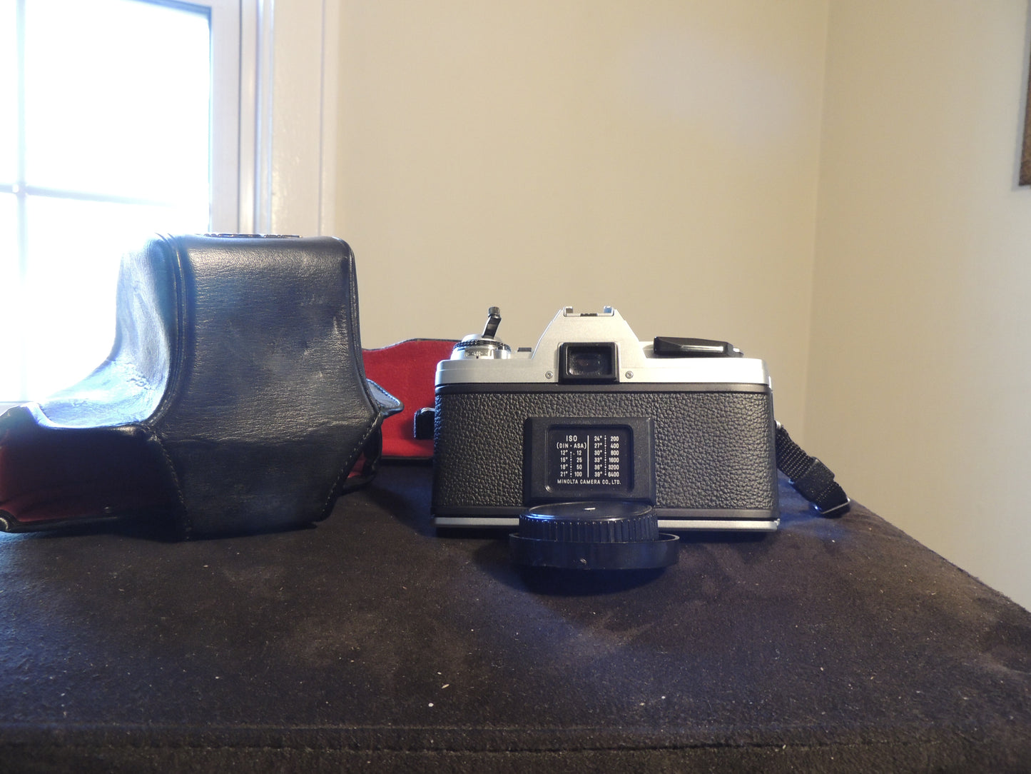 Minolta X-370 35mm Film SLR Camera, with original strap and leather case