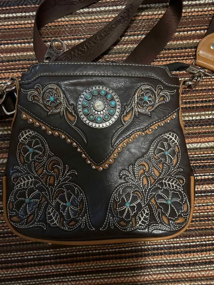 Antique turquoise leather crossbody bag