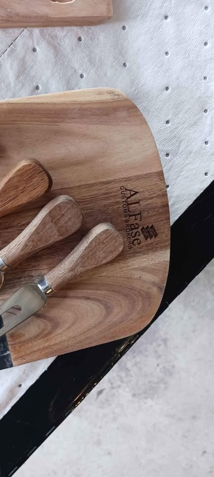 Marble Cheese Board - Acacia Wood Tray with 4-Knife Set - Marble Charcuterie Board, Black Marble Board
