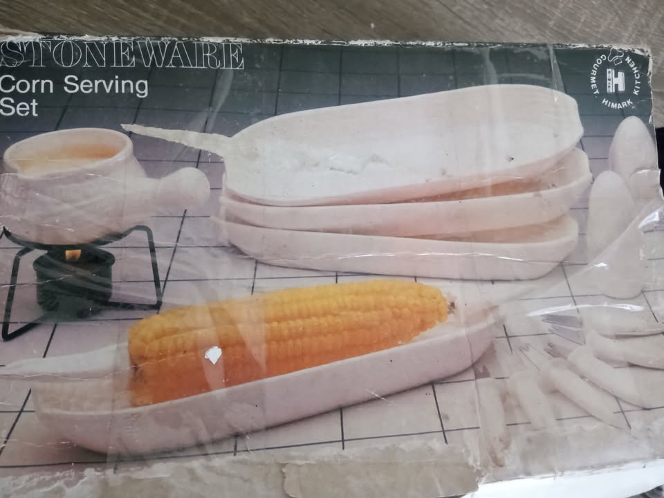 Corn Serving Set, Butter Heater Porch, All from glazed porcelain (NEW/Open Box)