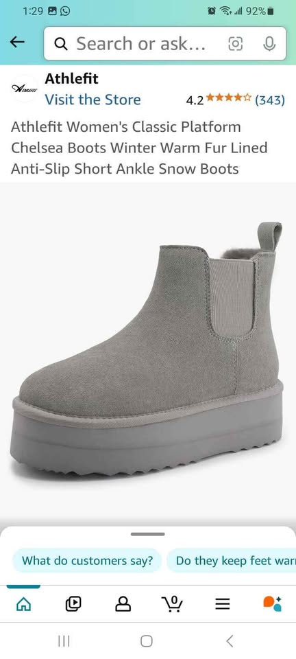 Athlefit Women's Classic Platform Chelsea Boots Winter Warm Fur Lined Anti-Slip Short Ankle Snow Boots, Size 10M