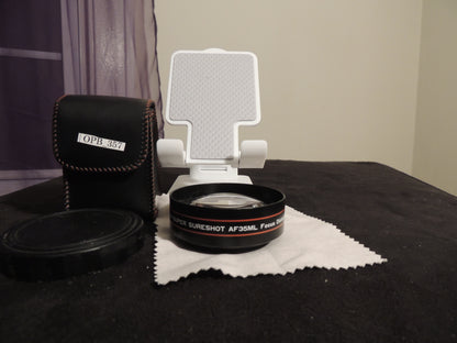 Canon Sureshot AF-35MM Wide Angle Telephoto Lens, 4.7 ft, with original safety leather case.