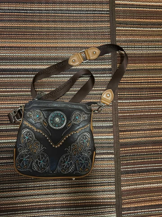 Antique turquoise leather crossbody bag