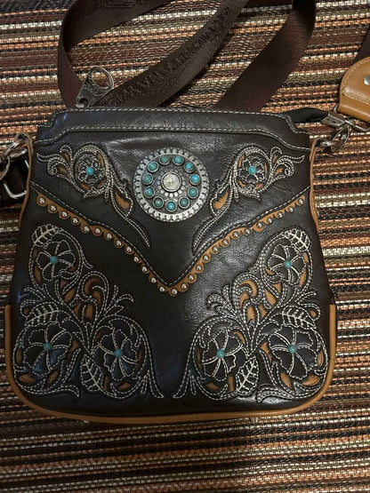 Antique turquoise leather crossbody bag