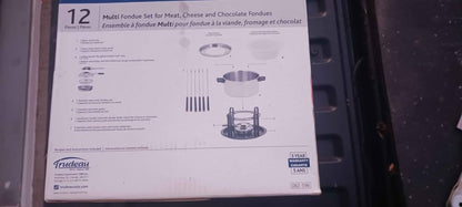 STAINLESS STEEL FONDUE POT SET with COOL TOUCH HANDLES NEW in the box