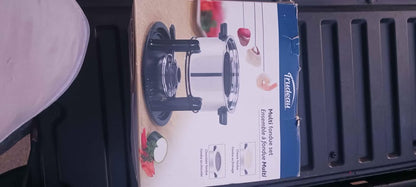 STAINLESS STEEL FONDUE POT SET with COOL TOUCH HANDLES NEW in the box