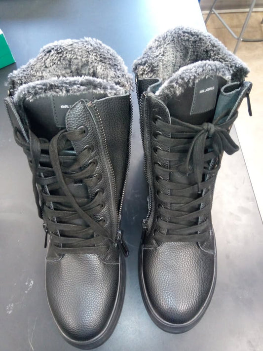 Karl Lagerfeld Paris, MEN'S LEATHER DOUBLE ZIP FUR-LINED BOOT, Size (Male- US) 11.0&nbsp; [new, never worn]